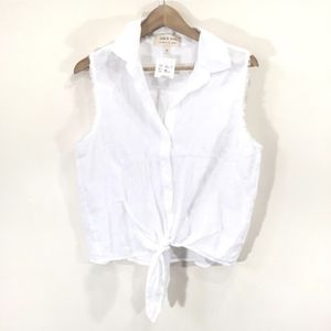 Cloth + Stone Linen White Tie Front Crop Tank New